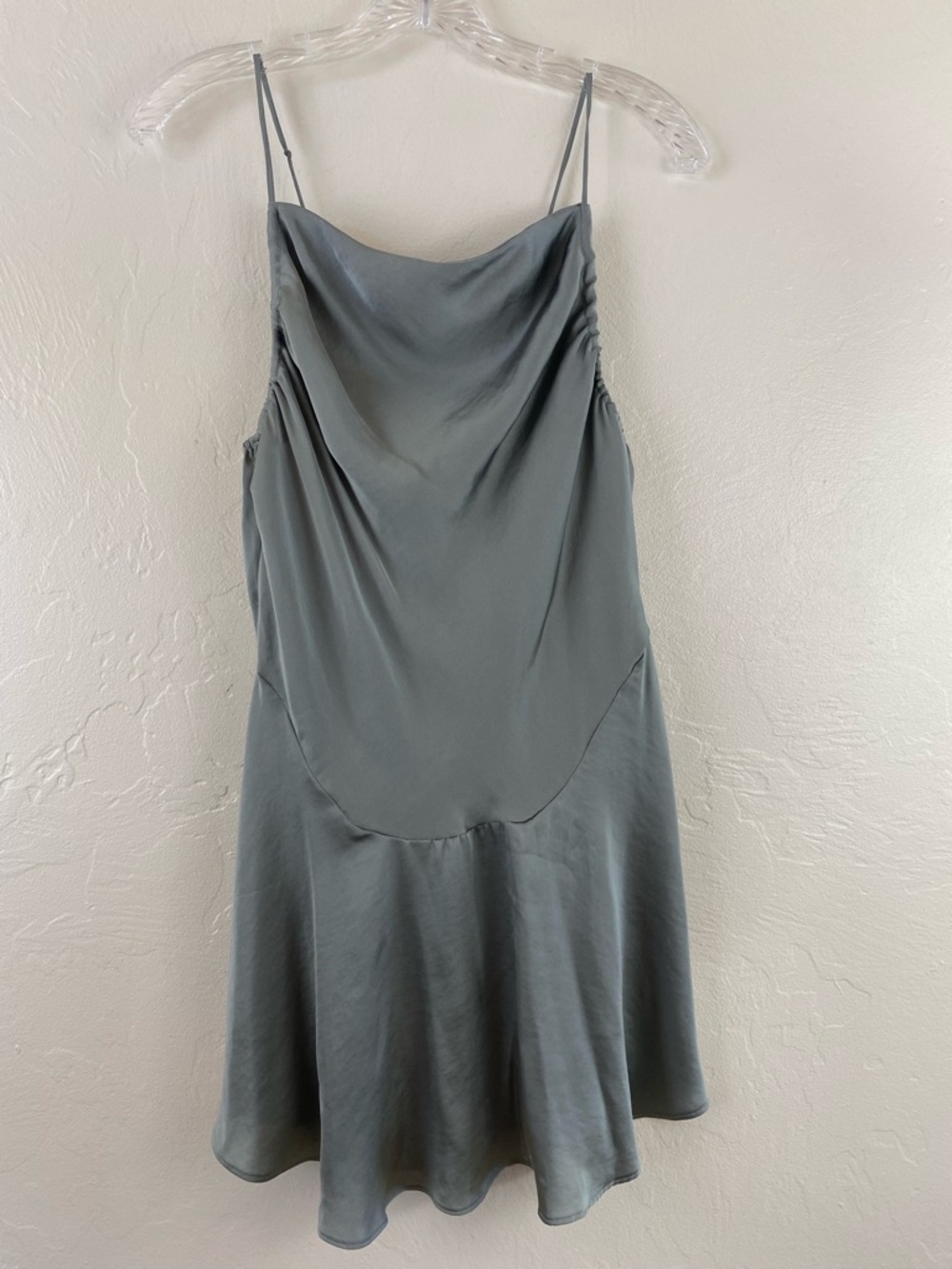 Free People Small Sage Green Silky Satin Spaghetti Strap Backless Mini Dress